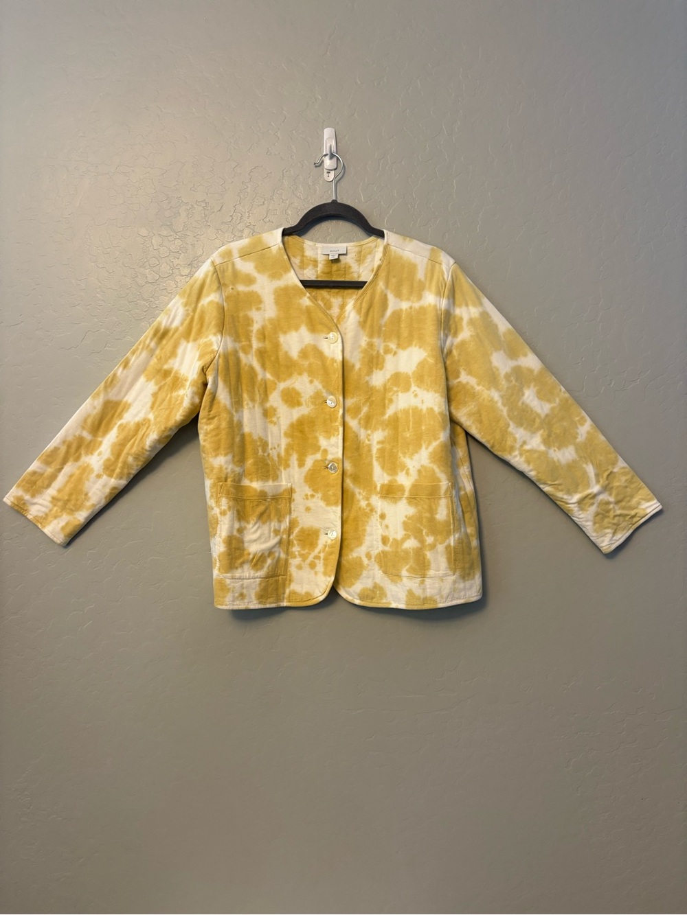 Pure Jill white and yellow tie dye quilted shirt jacket size large petite